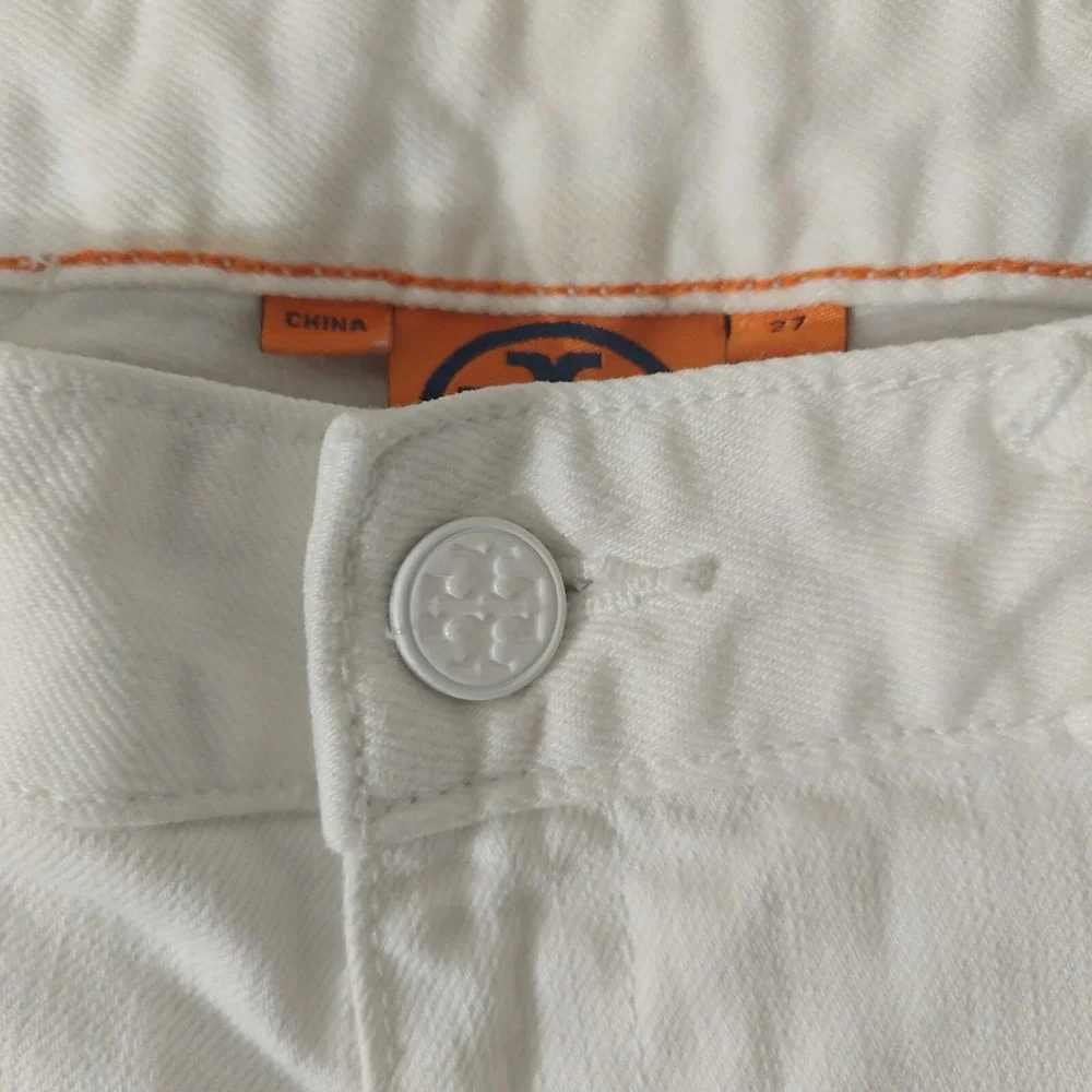 Tory Burch White‎ Skinny Jeans Womens 27 Braided Waist Detail Stretch Denim Slim